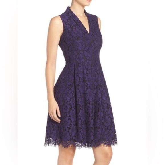 Vince Camuto Deep Purple Lace Midi Dress - Picture 1 of 8